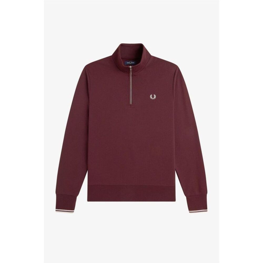 Fred Perry Mens Logo Half Zip Sweatshirt / Oxblood